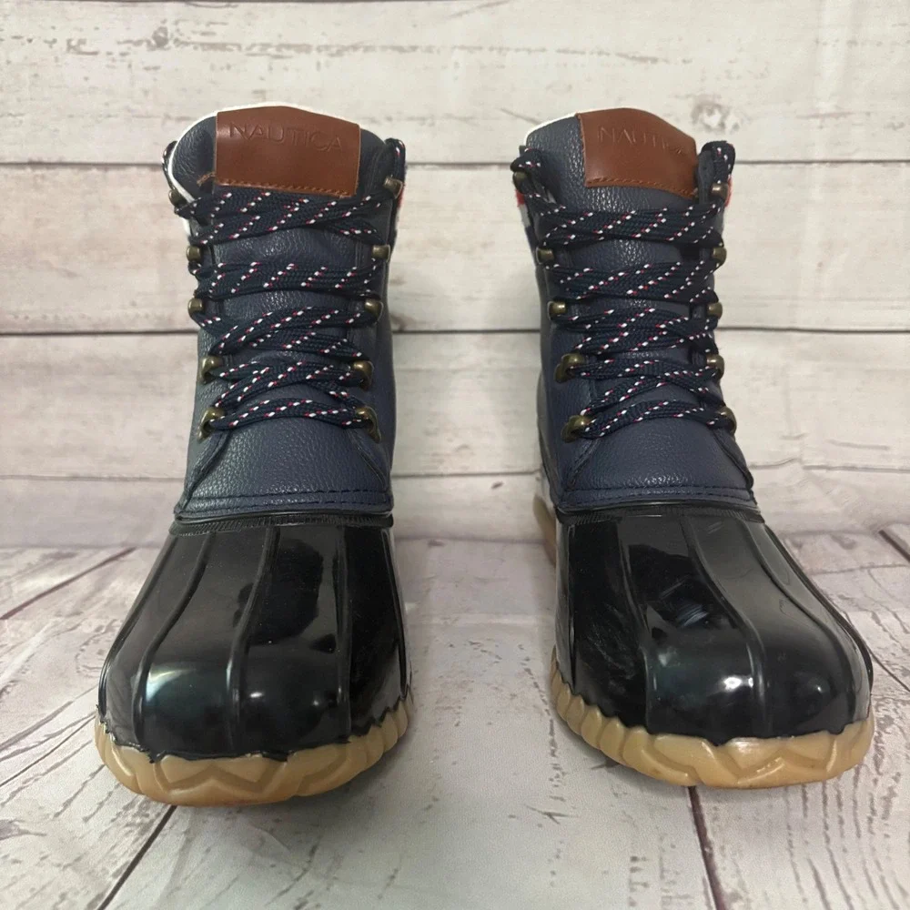 Nautica Meloday Duck Boots Navy Blue Black Waterproof Lace Up Fleece Lined Sz 9‎